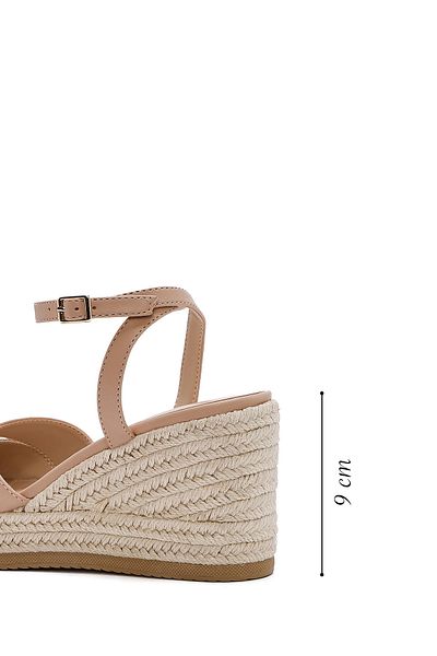 Derimod Women's Beige Ankle Buckle Wedge Heeled Shoes Espadrille Sandals 25Sfe482318