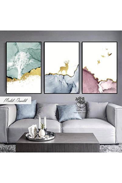 Tablomtr Metal Çerçeveli Gerçek Camlı Tablo Oswald 3 Lü Set