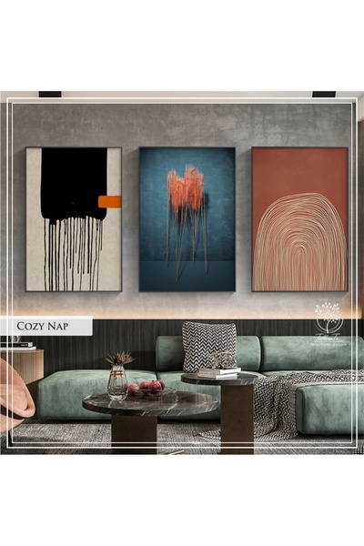 Tablomtr Metal Çerçeveli Gerçek Camlı Tablo CozyNap 3 Lü Set