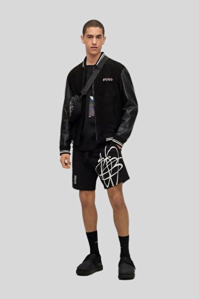 HUGO Logo Grafikli Erkek Şort Siyah