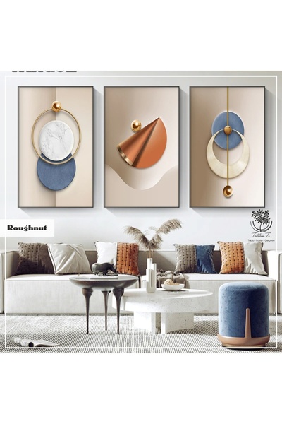 Tablomtr Metal Çerçeveli Gerçek Camlı Tablo Roughnut 3 Lü Set