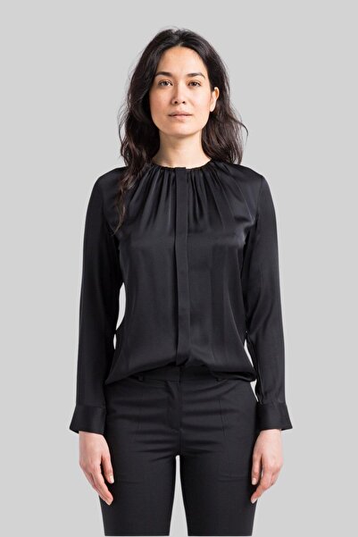 BOSS Slim Fit Kadın Yuvarlak Yakalı Bluz Siyah