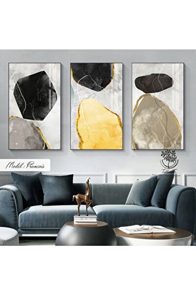 Tablomtr Metal Çerçeveli Gerçek Camlı Tablo Francois 3 Lü Set