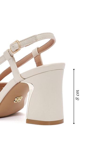 Derimod Women's Cream Ankle Buckle Thick Heeled Shoes Sandals 25Sfe466518