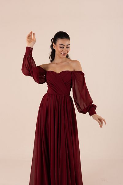 berissima bride Rochie Roșie Claret Drapată Lona șifon