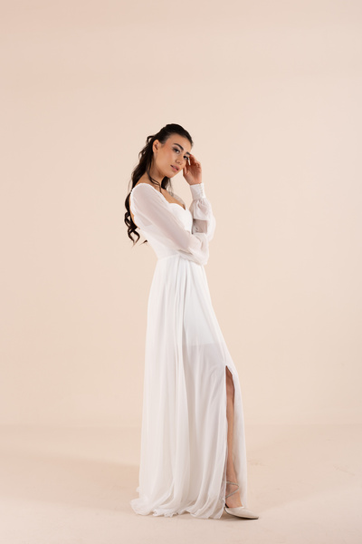 berissima bride Aries Şifon Kalp Yaka Nikah & Dış Çekim Elbisesi