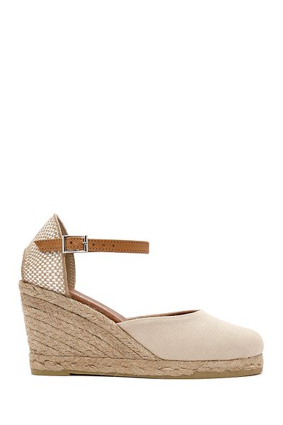 Derimod Women's Beige Ankle Strap Wedge Heeled Espadrilles 25Sfd20586F