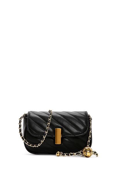 Derimod Women's Black Long Strap Quilted Mini Crossbody Bag 25Sbd2405Kp