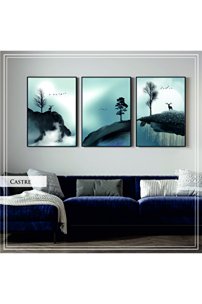 Tablomtr Metal Çerçeveli Gerçek Camlı Tablo Castre 3 Lü Set
