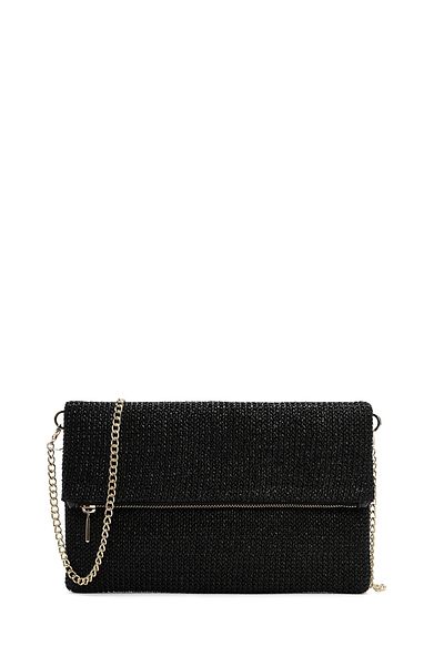 Derimod Women's Black Long Chain Strap Straw Portfolio Bag 25Sbd2211M7