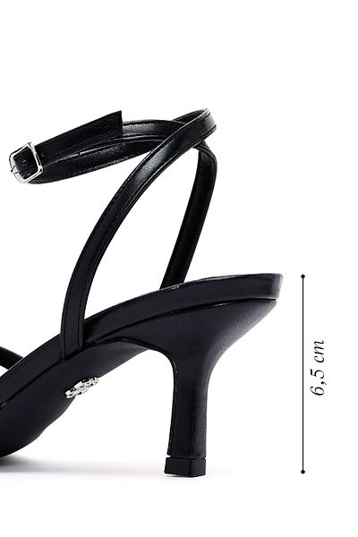 Derimod Women's Black Ankle Buckle Stone Thin Short Heeled Shoes Sandals 25Sfe481818