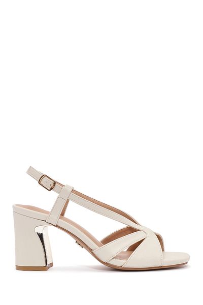 Derimod Women's Cream Ankle Buckle Thick Heeled Shoes Sandals 25Sfe466518