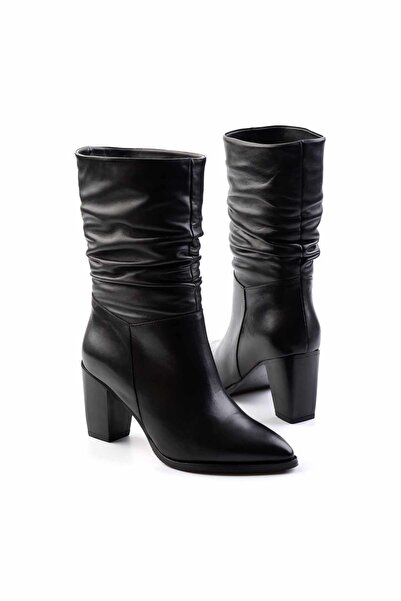 Bambi Siyah Hakiki Deri Kadın Bot & Bootie K02750457903
