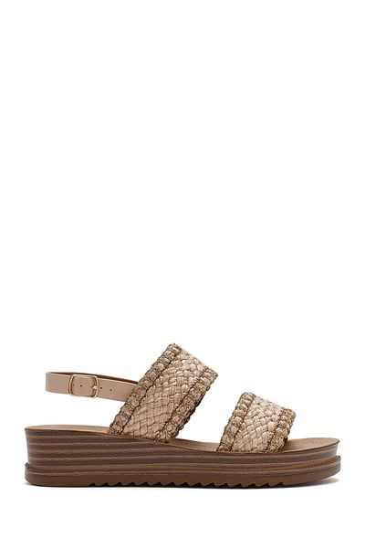 Derimod Women's Beige Ankle Buckle Thick Sole Straw Sandals 25Sfe4653M7