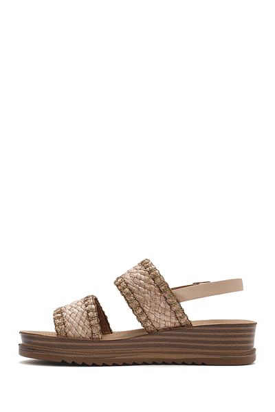 Derimod Women's Beige Ankle Buckle Thick Sole Straw Sandals 25Sfe4653M7