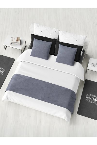 Mrs.Gugar Anthracite Single Bed Runner and Throw Pillow Cover Set