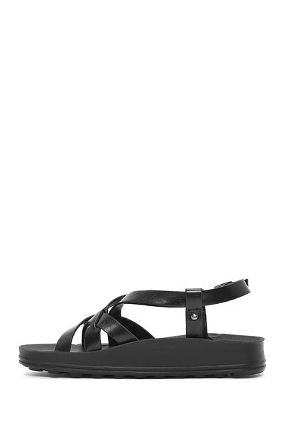 Derimod Women's Black Thick Soled Metallic Sandals 25Sfe465132