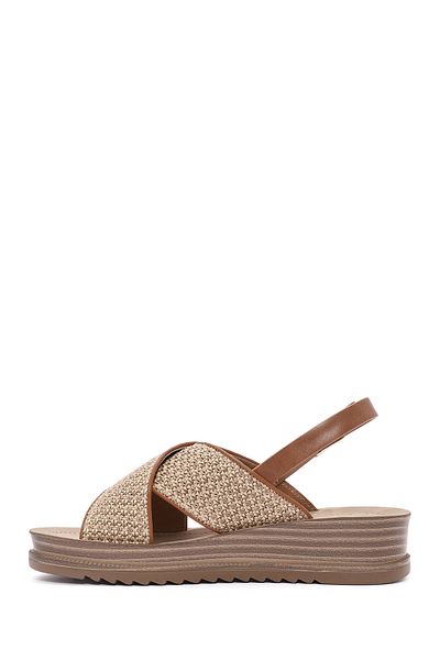 Derimod Women's Beige Back Buckle Thick Soled Straw Sandals 25Sfe4656M7