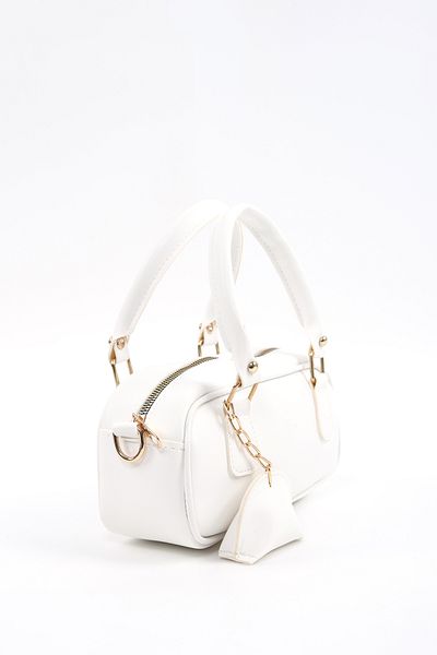 SHAKA White Shk207 Faux Leather Charm Detailed Zippered Hand, Arm and Shoulder Bag with Strap