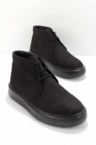 Bambi Μαύρες ανδρικές μπότες & μποτάκια από γνήσιο δέρμα Nubuck E 02401020001