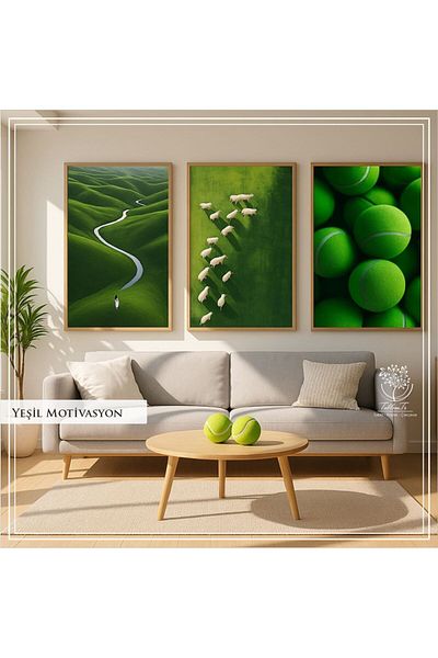 Tablomtr Pictură din 3 piese din sticlă reală cu cadru metalic imprimat digital - Motivație verde