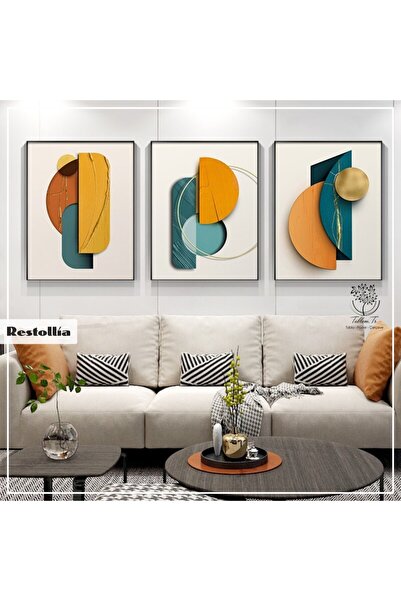 Tablomtr Metal Çerçeveli Gerçek Camlı Tablo Restollia 3 Lü Set