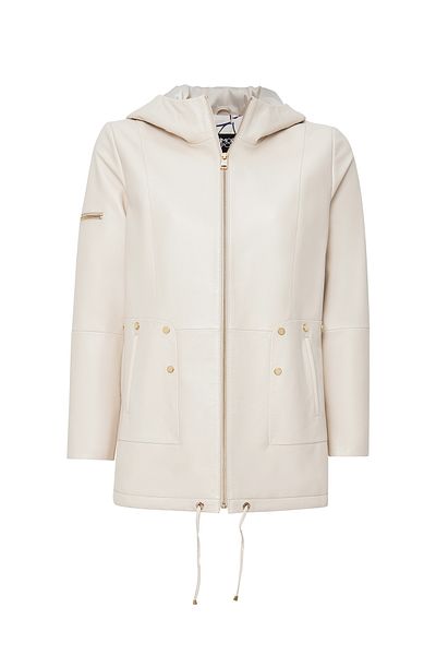 Derimod Cindy Women's Cream Hooded Leather Coat 24Wge5273R3