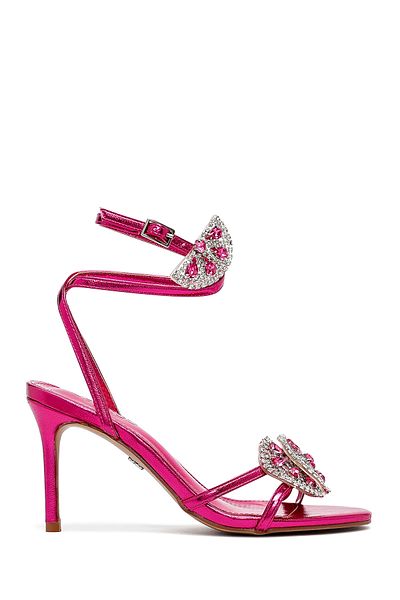 Derimod Women's Pink Ankle Buckle Stone Thin Heeled Shoes Sandals 25Sfe481932