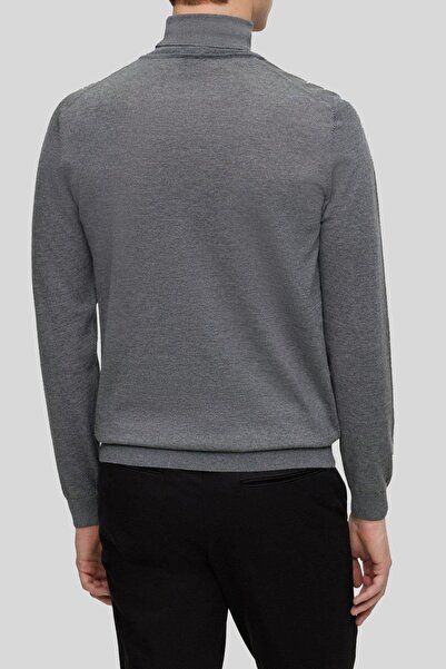 BOSS Slim Fit Balıkçı Yaka Erkek Kazak Siyah