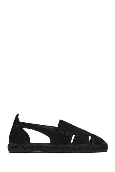 Derimod Women's Black Suede Leather Espadrille 25Sfd 205110