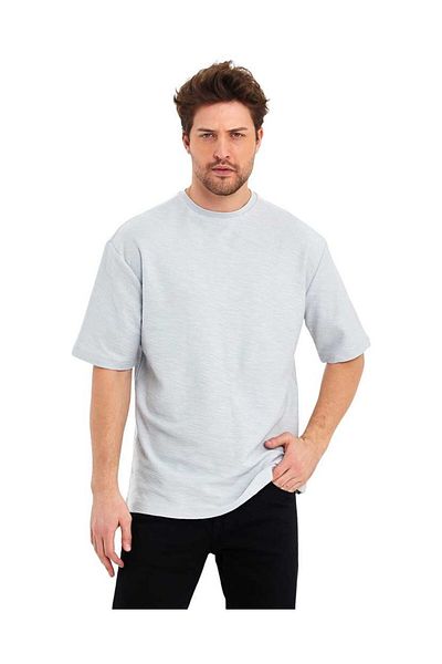 Adams Tricou supradimensionat pentru bărbați, cu mânecă scurtă, cu decolteu rotund din material jacquard