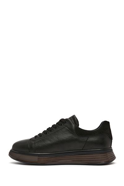 Derimod Men's Black Lace-Up Thick Sole Leather Sneaker 25Sfd6406Ft