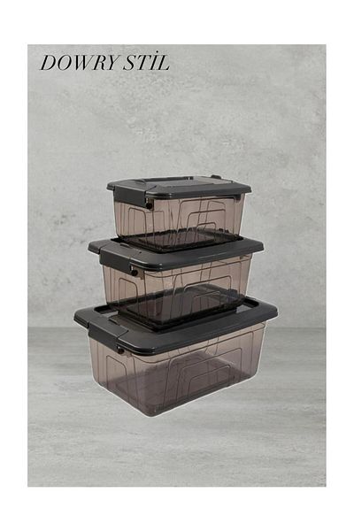 DOWRY STİL Eco Triple Storage Container Set 1.2 Lt - 2.05 Lt - 3.45 Lt Gray
