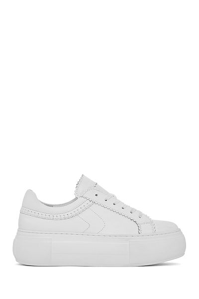 Derimod Women's White Lace-Up Thick Sole Leather Sneaker 25Sfd 371318