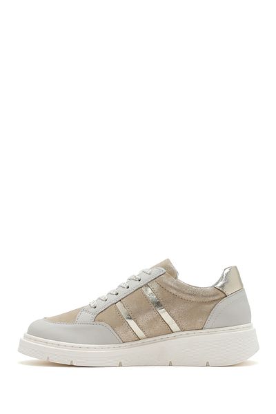 Derimod Women's Beige Lace-Up Thick Soled Leather Casual Shoes 25Sfd371814