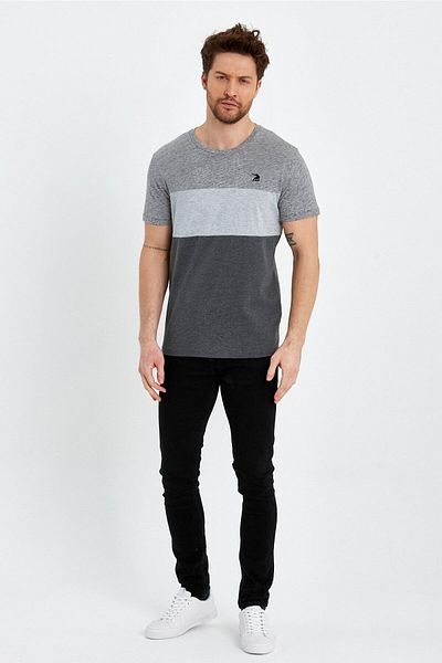 Adams Tricou bărbătesc din bumbac pieptănat, cu mânecă scurtă, cu gât crew