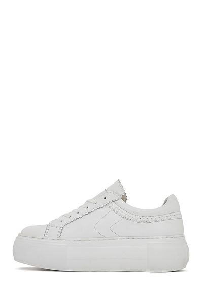 Derimod Women's White Lace-Up Thick Sole Leather Sneaker 25Sfd 371318