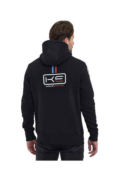 Adams Чорна худі з капюшоном, синьо-червоним принтом і кишенями-кенгуру