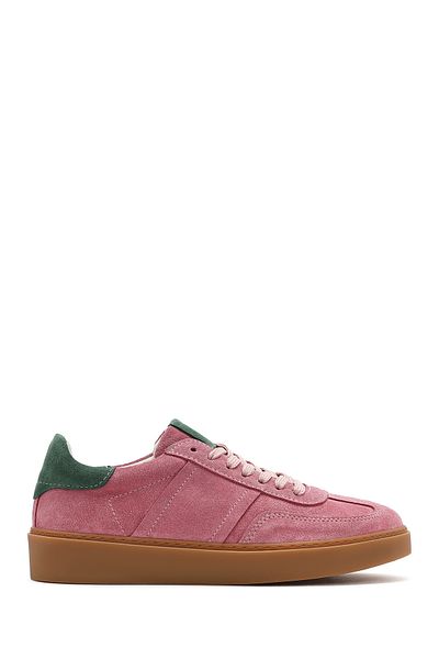 Derimod Women's Pink Lace-Up Suede Leather Sneaker 25Sfd 370910