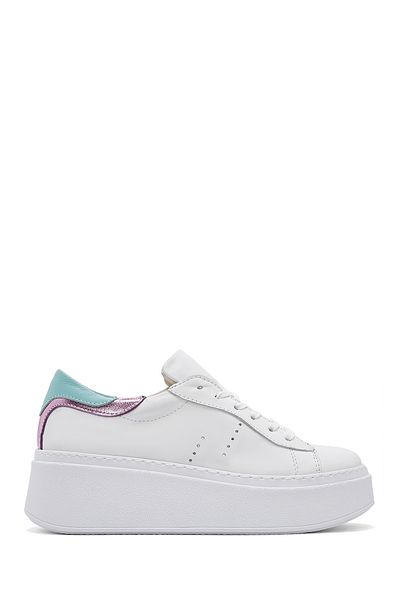 Derimod Women's White Lace-Up Thick Sole Leather Sneaker 25Sfd 371518