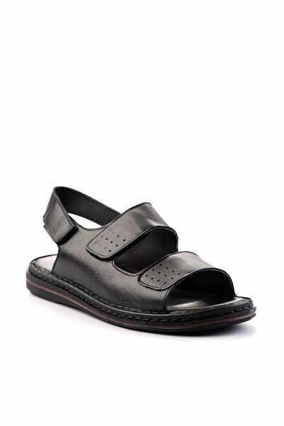 Bambi Black Leather Men's Sandals E05804022243