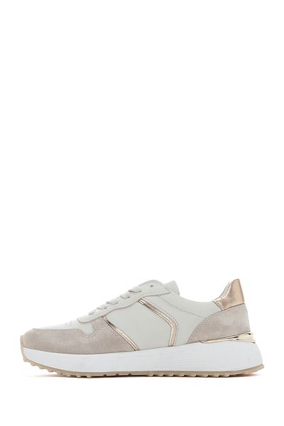 Derimod Women's Beige Lace-Up Leather Sneaker 25Sfd 371914