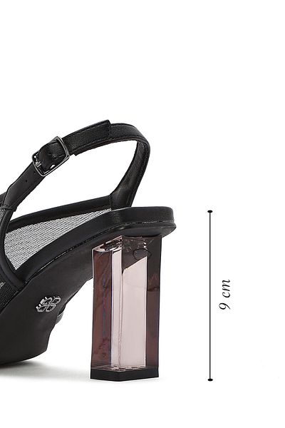 Derimod Women's Black Ankle Buckle Thick Heeled Shoes Fabric Sandals 25Sfd44256F