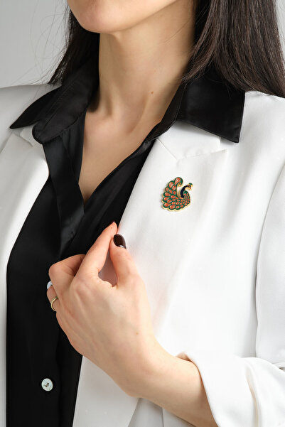 Bastetstyle Kırmızı Tavus Kuşu Rozet Broş Pin Özel Tasarım El Yapımı Mine Boya