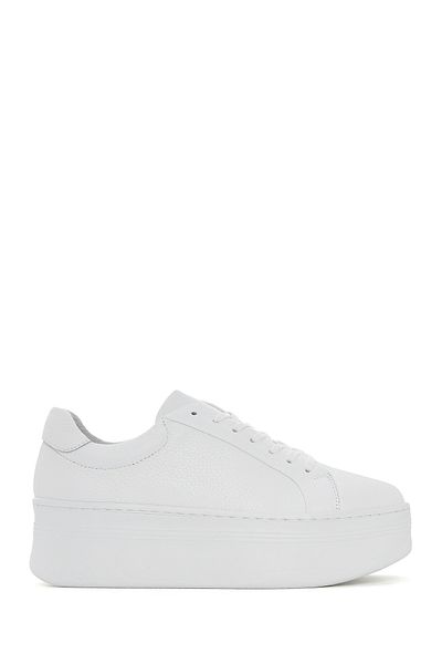 Derimod Women's White Lace-Up Thick Sole Leather Sneaker 25Sfd 371618
