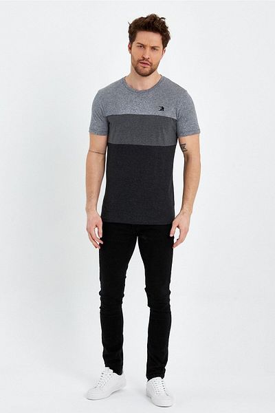 Adams Tricou pentru bărbați din bumbac pieptănat cu mânecă scurtă cu decolteu