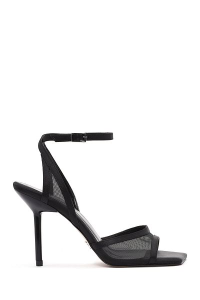 Derimod Women's Black Ankle Buckle High Thin Heeled Shoes Sandals 25Sfe391514
