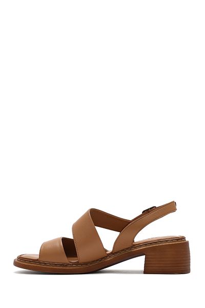 Derimod Women's Tan Ankle Buckle Short Heeled Shoes Genuine Leather Sandals 25Sfd341118