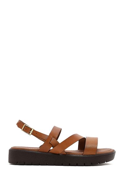 Derimod Women's Tan Thick Soled Genuine Leather Bodrum Sandals 25Sfd330618