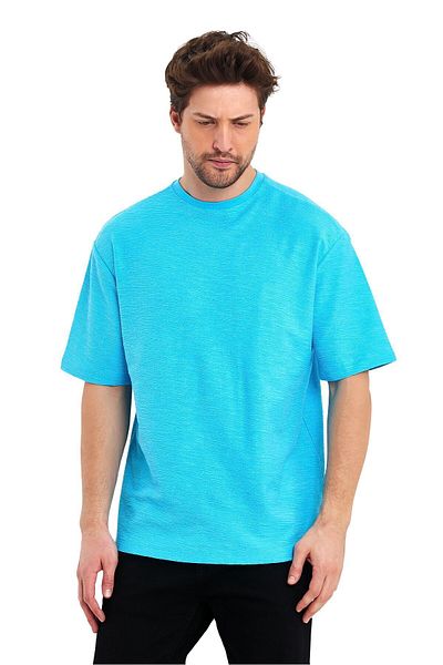 Adams Tricou supradimensionat pentru bărbați, cu mânecă scurtă, cu decolteu rotund din material jacquard